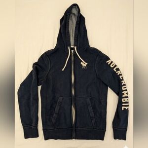 Vintage Heavyweight Abercrombie & Fitch Men's Navy Hoodie Jacket Muscle Fit